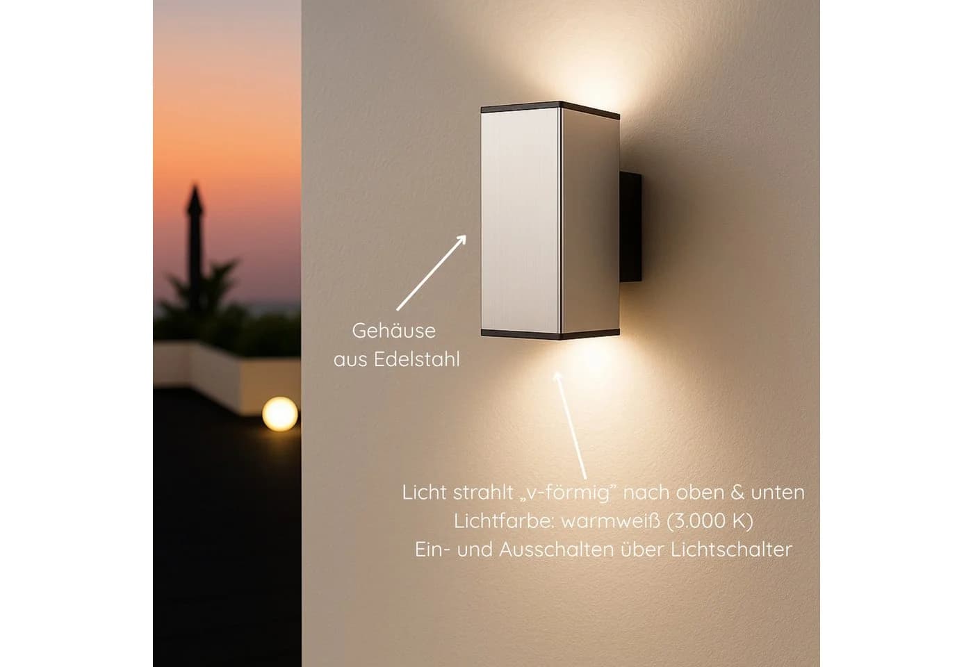 MeLiTec LED Wandleuchte 146 Edelstahl matt eckig Up & Down - Bild 5