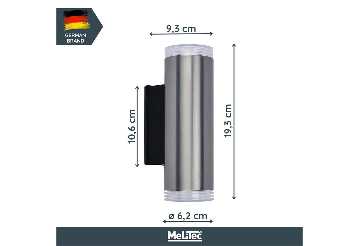 MeLiTec LED Wandleuchte 145-1 Edelstahl Schwarz Matt/Silber IP44 - Bild 5