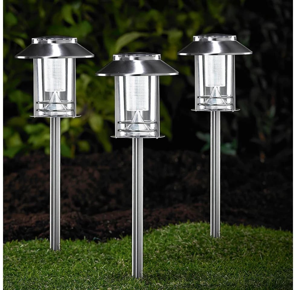 MeLiTec Solar-Gartenleuchte SO26 3er-Set Edelstahl Silber