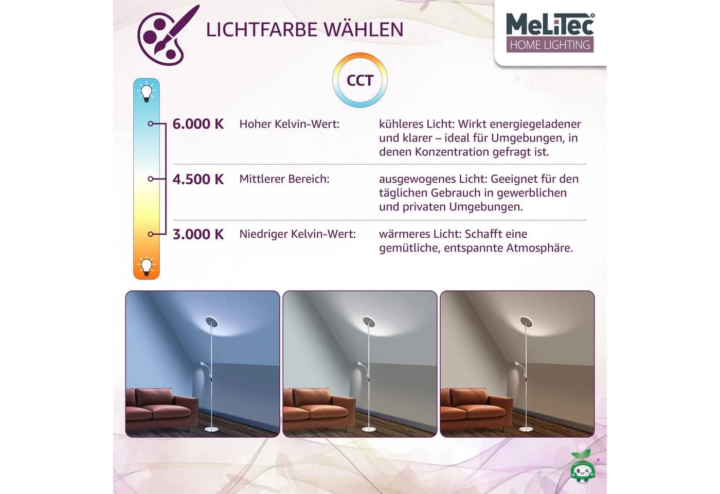 MeLiTec LED Stehlampe ST58 mit Leseleuchte und dimmbarem Licht - Bild 5