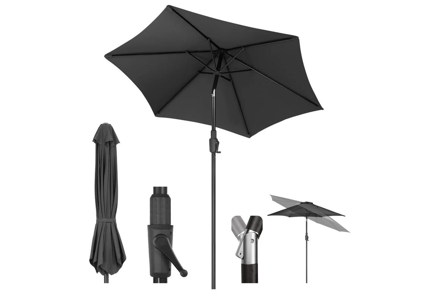 Sekey Sonnenschirm 220 cm Grau mit Kurbel und Auto-Kippfunktion - Bild 2