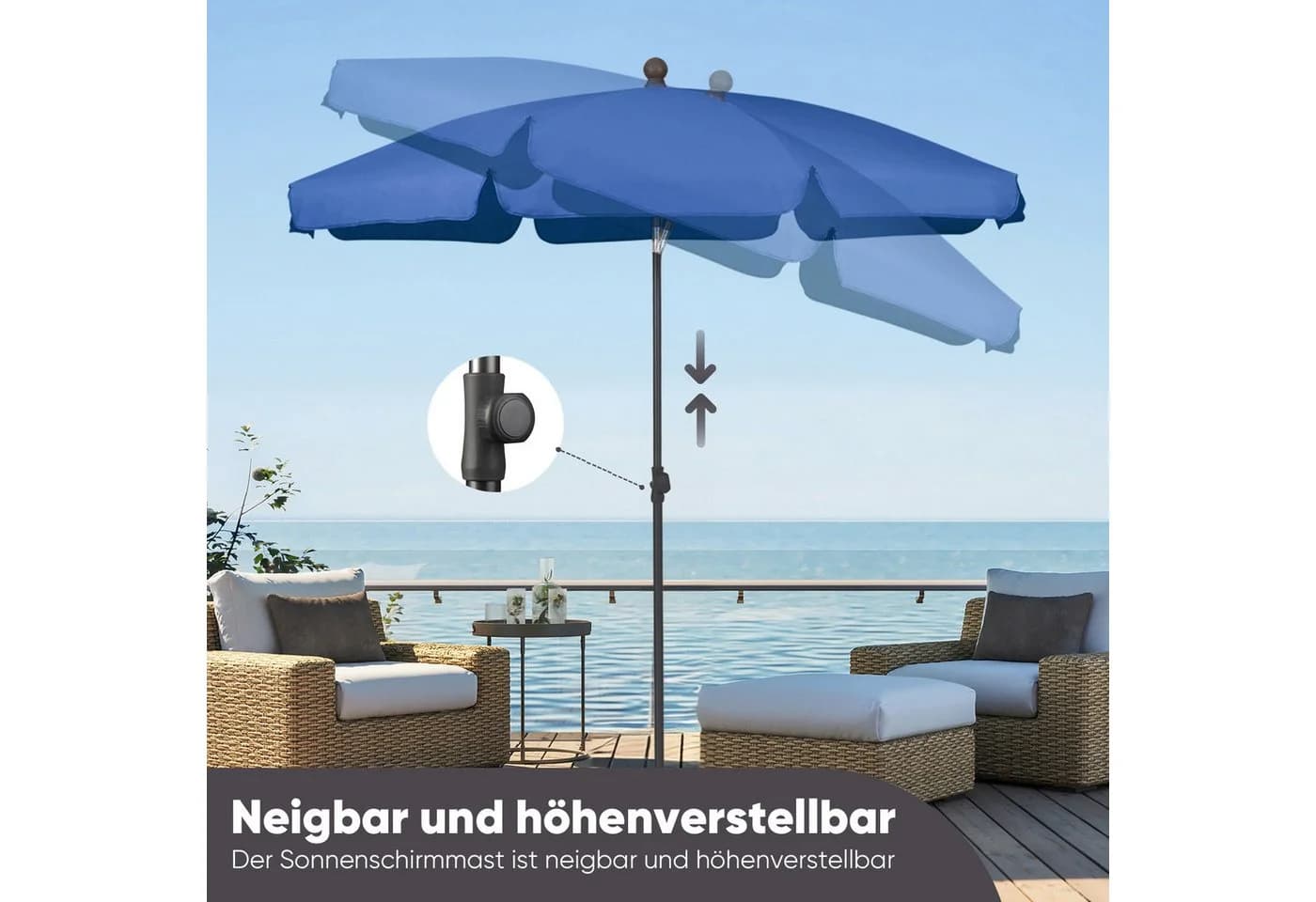 Sekey Balkonschirm Blau UV-Schutz 50+ Höhenverstellbar - Bild 4