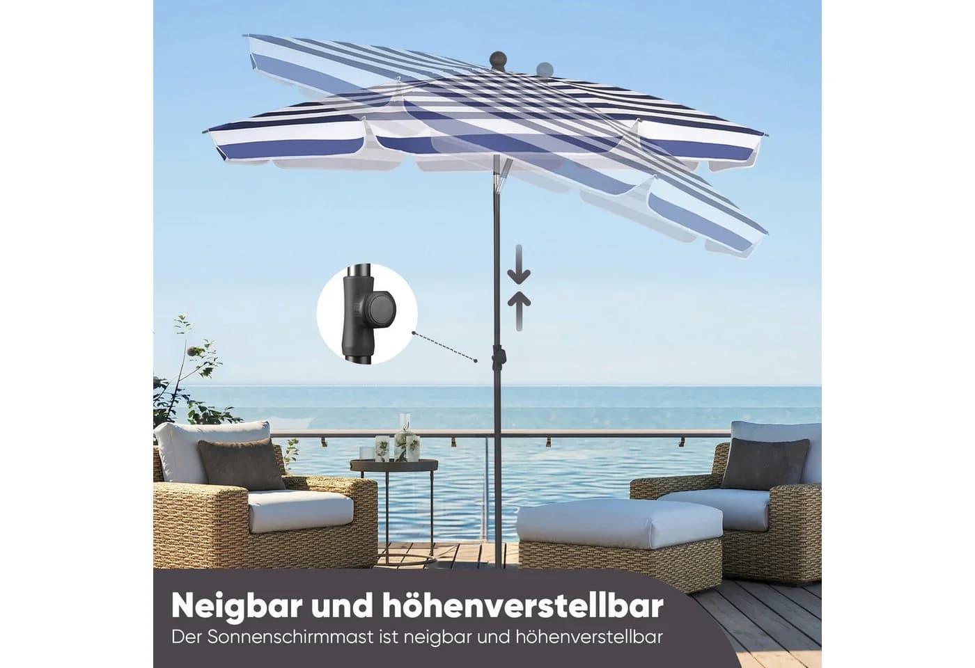 Sekey Balkonschirm 200 cm Sonnenschirm Blau-weiß gestreift - Bild 4
