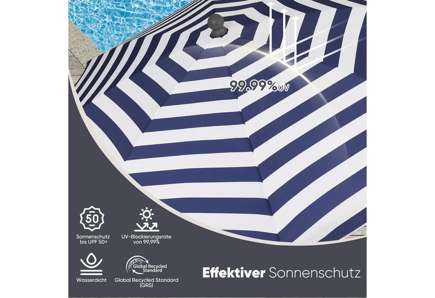 Sekey Balkonschirm 200 cm Sonnenschirm Blau-weiß gestreift - Bild 5