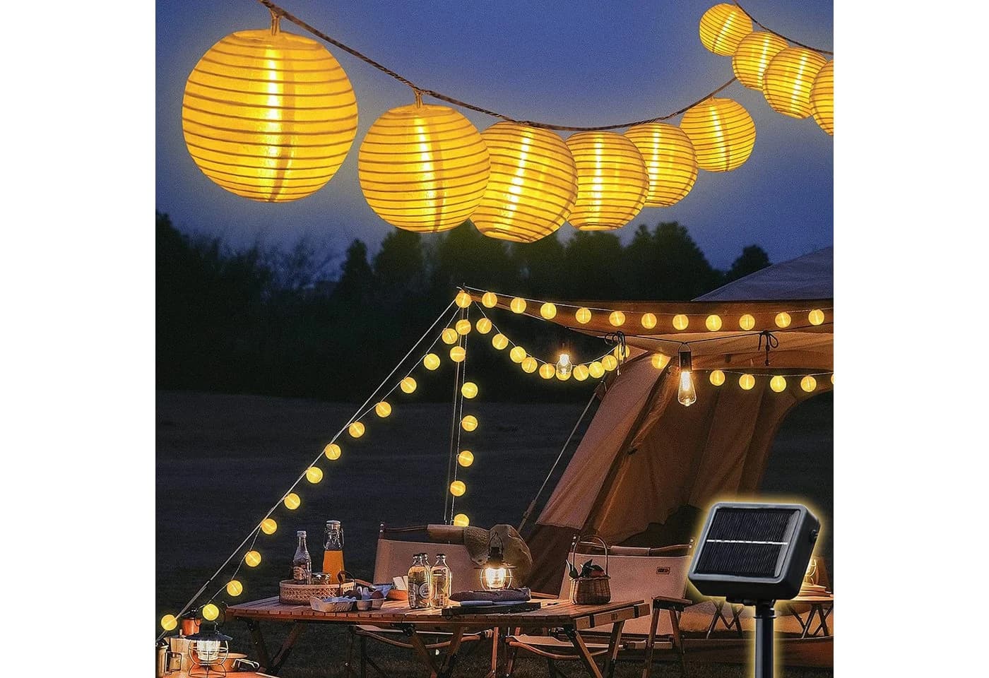 Salcar LED Solarleuchte Lichterkette 5m 20 Lampions Warmweiß - Bild 2