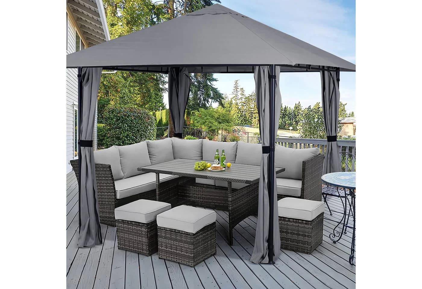 Sekey Gartenpavillon 300x300 cm Grau Wasserdicht mit Seitenteilen - Bild 1