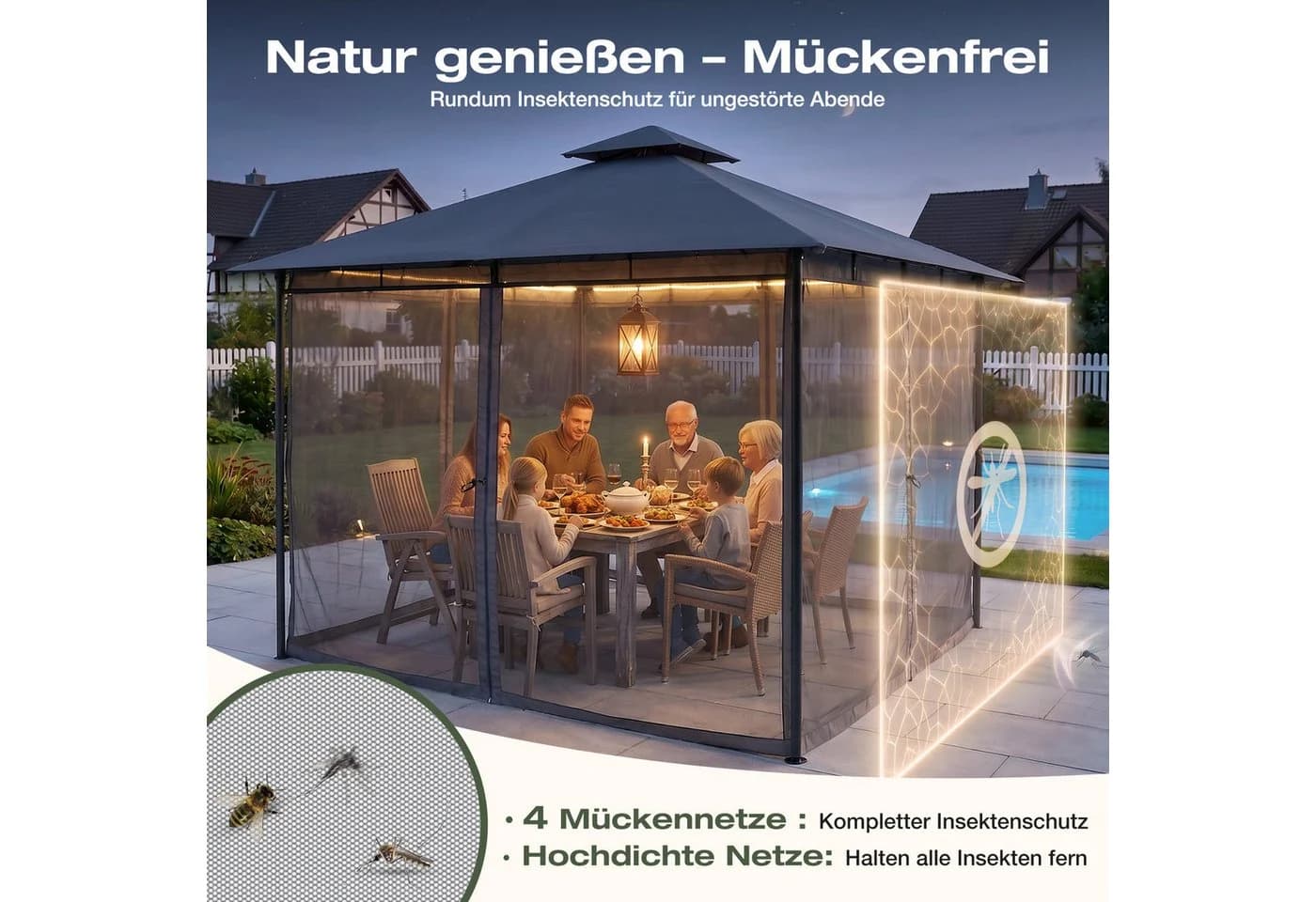 Sekey Gartenpavillon 3x3m Grau mit Moskitonetz & Doppeldach - Bild 3