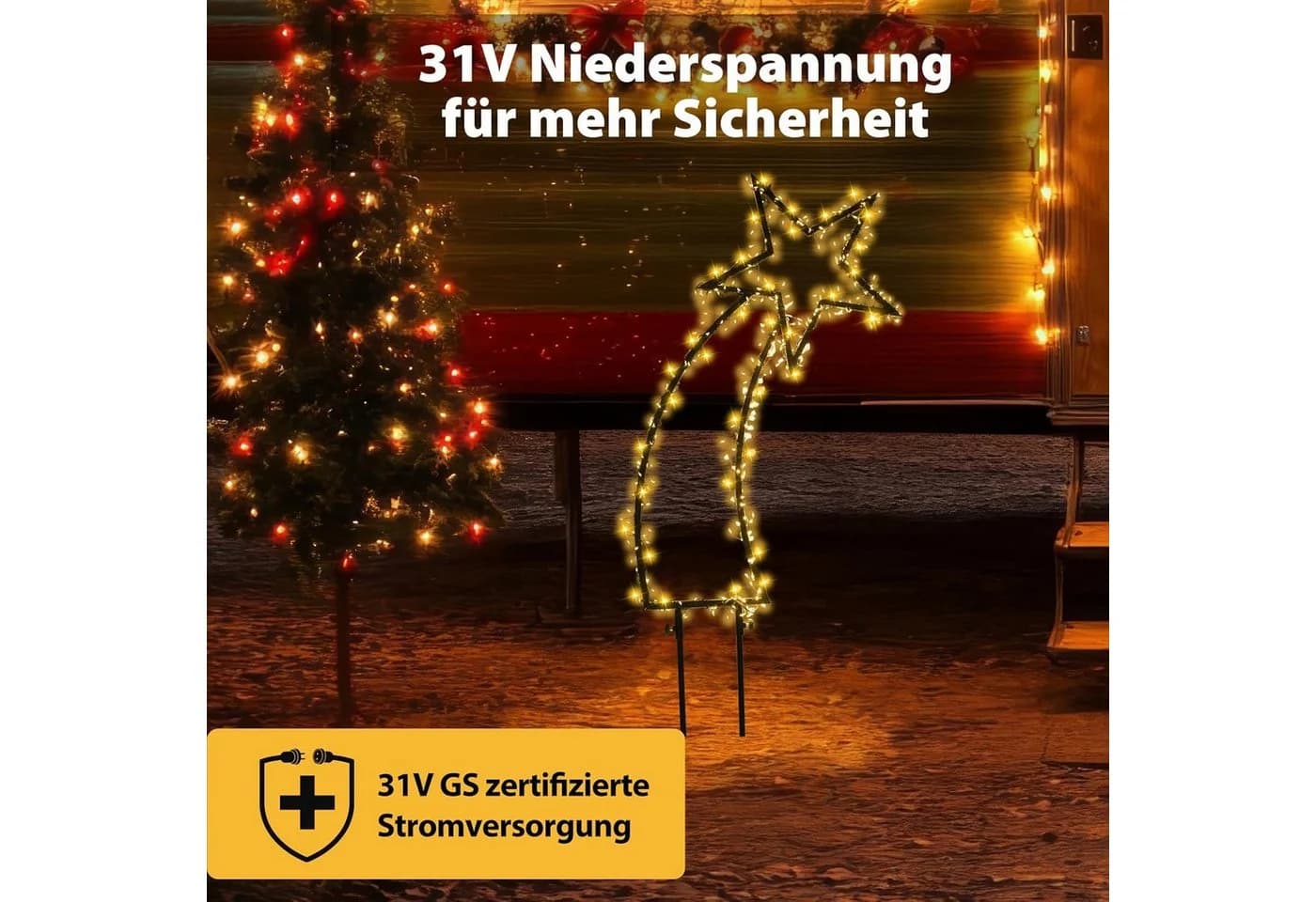 Salcar LED Stern LED Gartenstecker Sternschnuppe 1M 400 LED Weihnachtslicht Stern Außen, Warmweiß - Bild 3