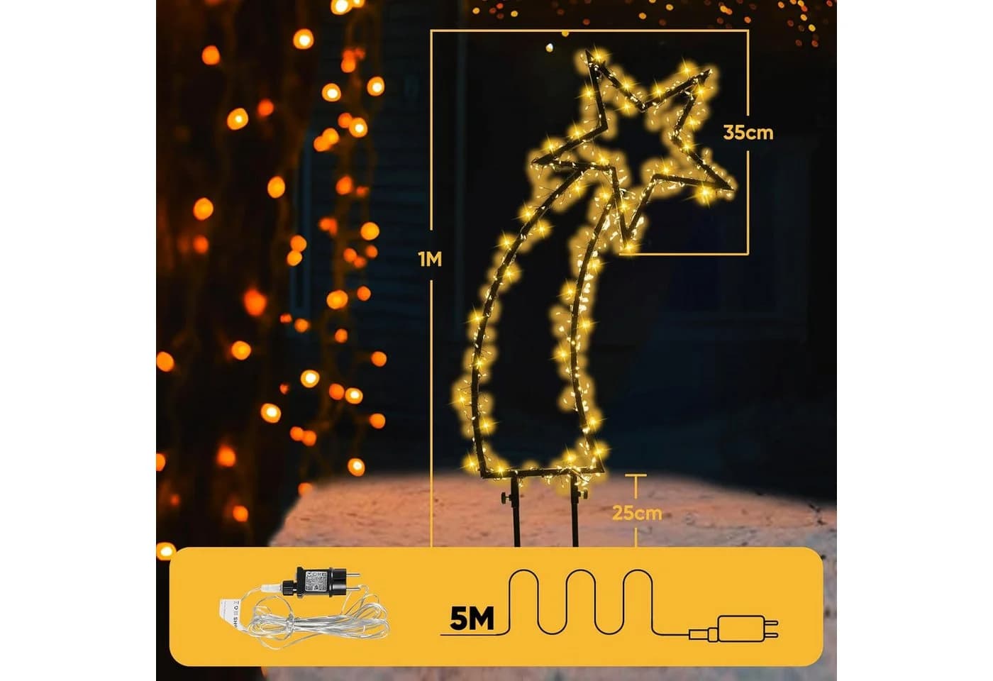 Salcar LED Stern LED Gartenstecker Sternschnuppe 1M 400 LED Weihnachtslicht Stern Außen, Warmweiß - Bild 5