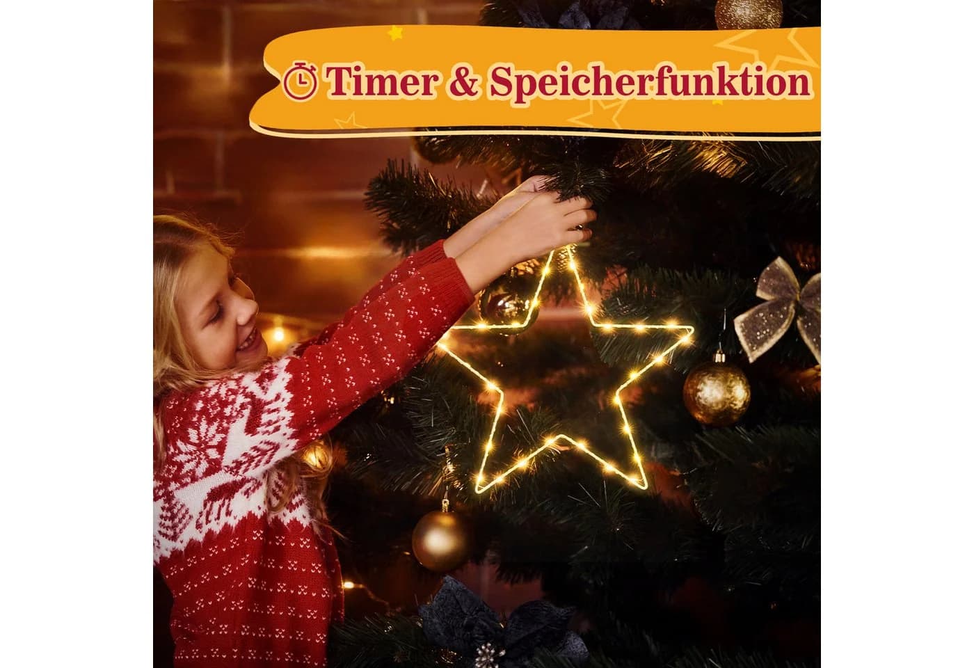 Salcar LED Stern Fensterdeko Warmweiß 30cm 8 Modi Timer