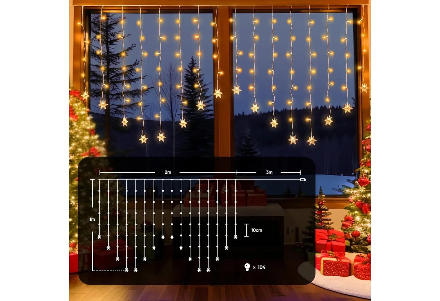 Salcar LED-Lichtervorhang 2M Schneeflocke Warmweiß - Bild 3