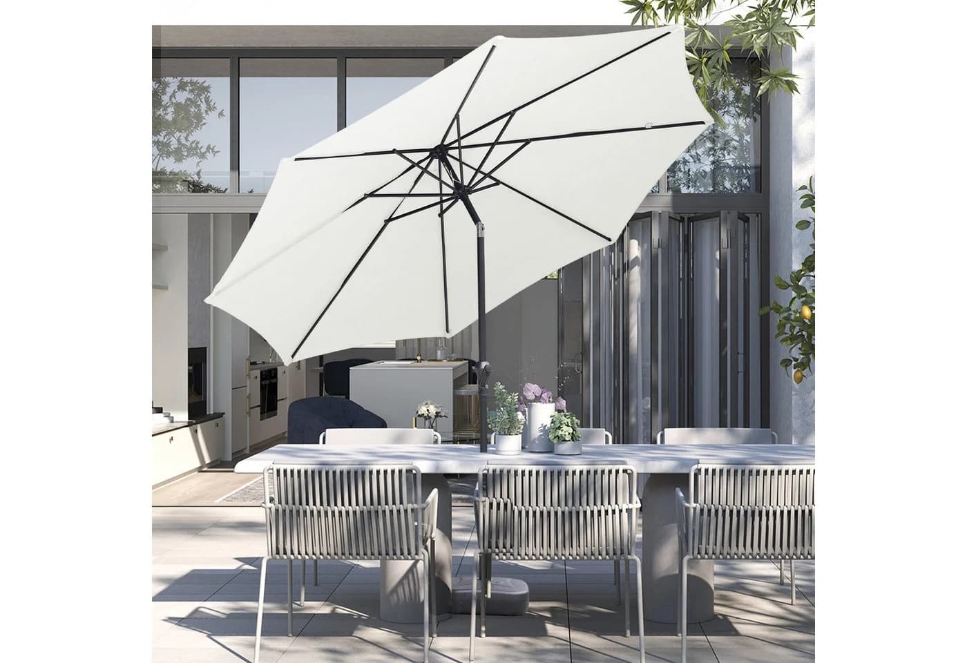 Sekey Sonnenschirm 300 cm Weiß mit Kurbel und UV-Schutz