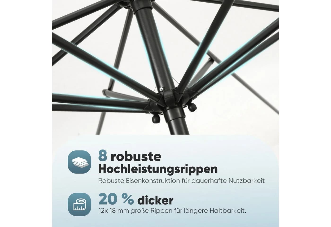 Sekey Sonnenschirm 300 cm Weiß mit Kurbel und UV-Schutz - Bild 3