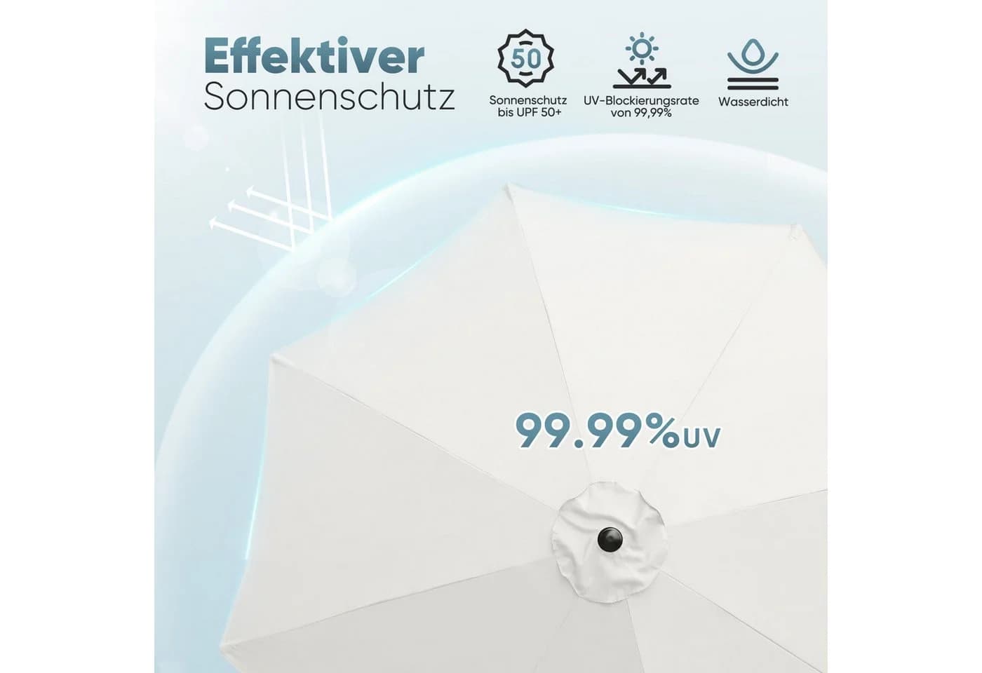 Sekey Sonnenschirm 300 cm Weiß mit Kurbel und UV-Schutz - Bild 4
