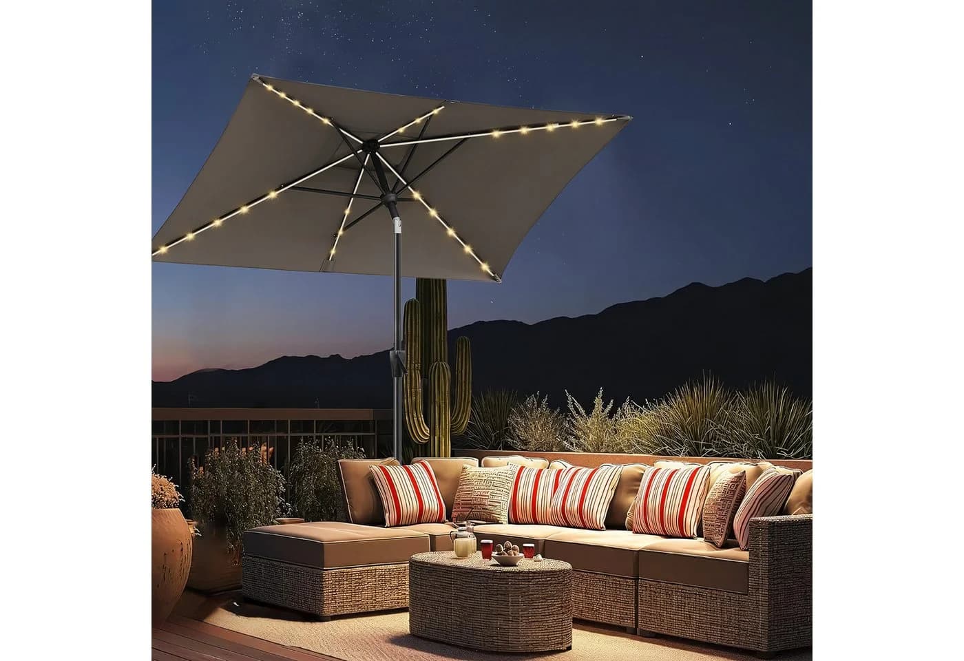 Sekey Sonnenschirm 210 x 140 cm Aluminum UV50+ LED-Solar-Beleuchtung