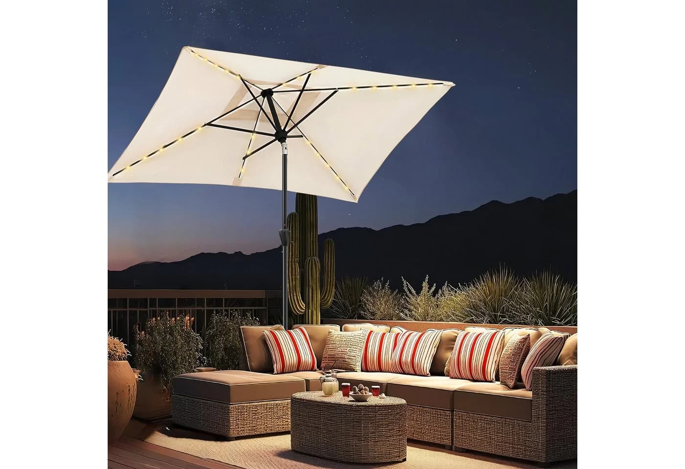 Sekey Aluminium Sonnenschirm Rechteckig Creme mit Solar-LED