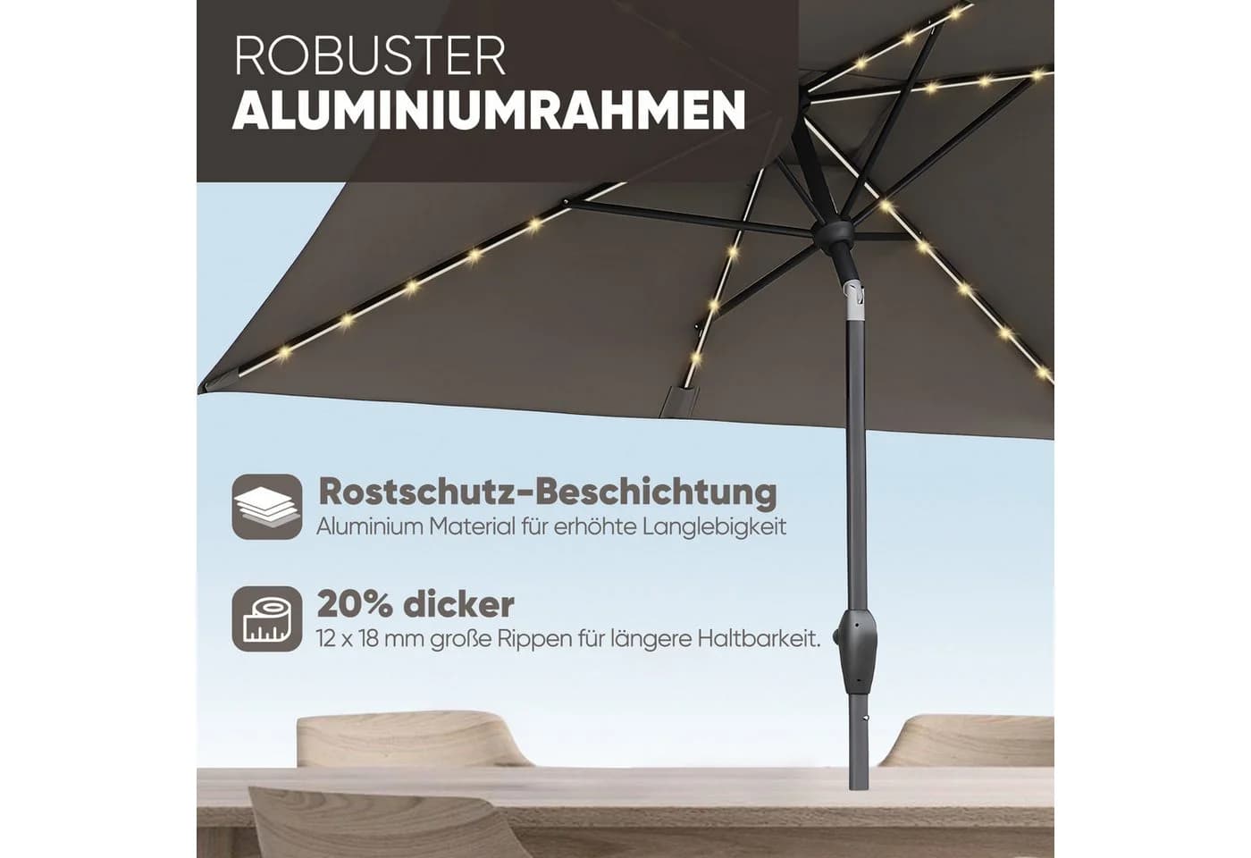 Sekey Sonnenschirm Rechteckig 300x200 cm mit LED-Lichtern