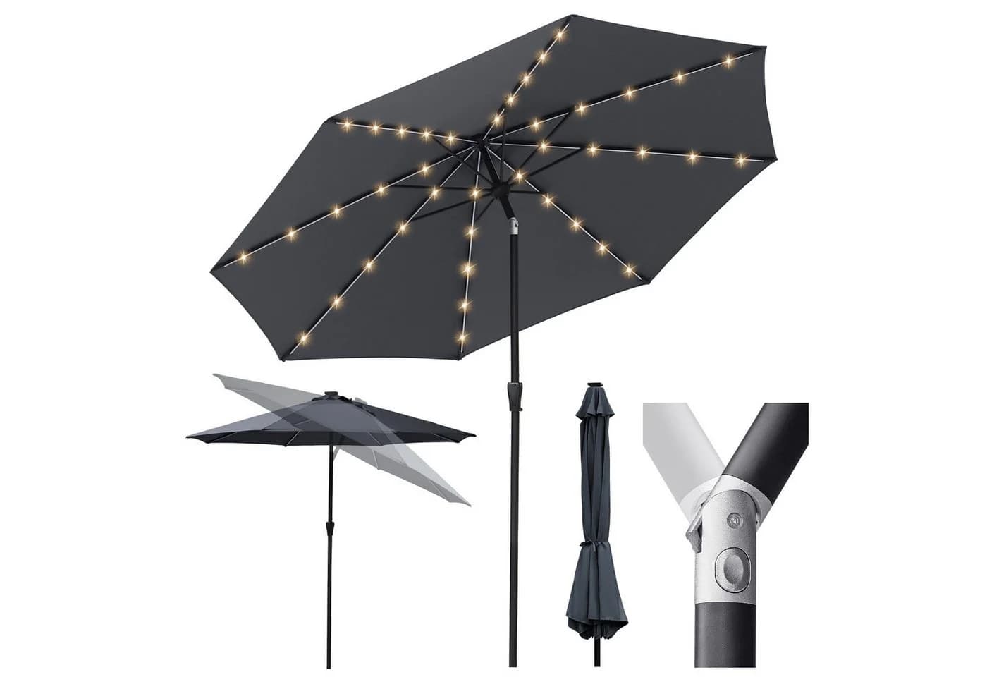 Sekey Sonnenschirm 330cm Grau mit LED-Beleuchtung und Kurbel - Bild 2