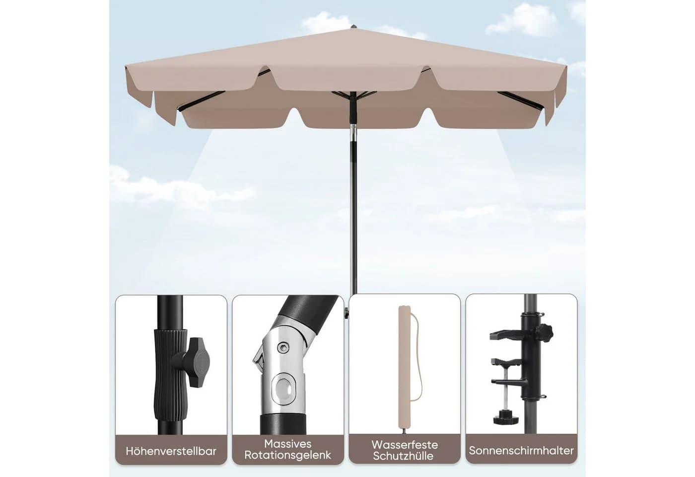 Sekey Sonnenschirm 200 × 125cm Balkonschirm Taupe UV50+ Schutz - Bild 3
