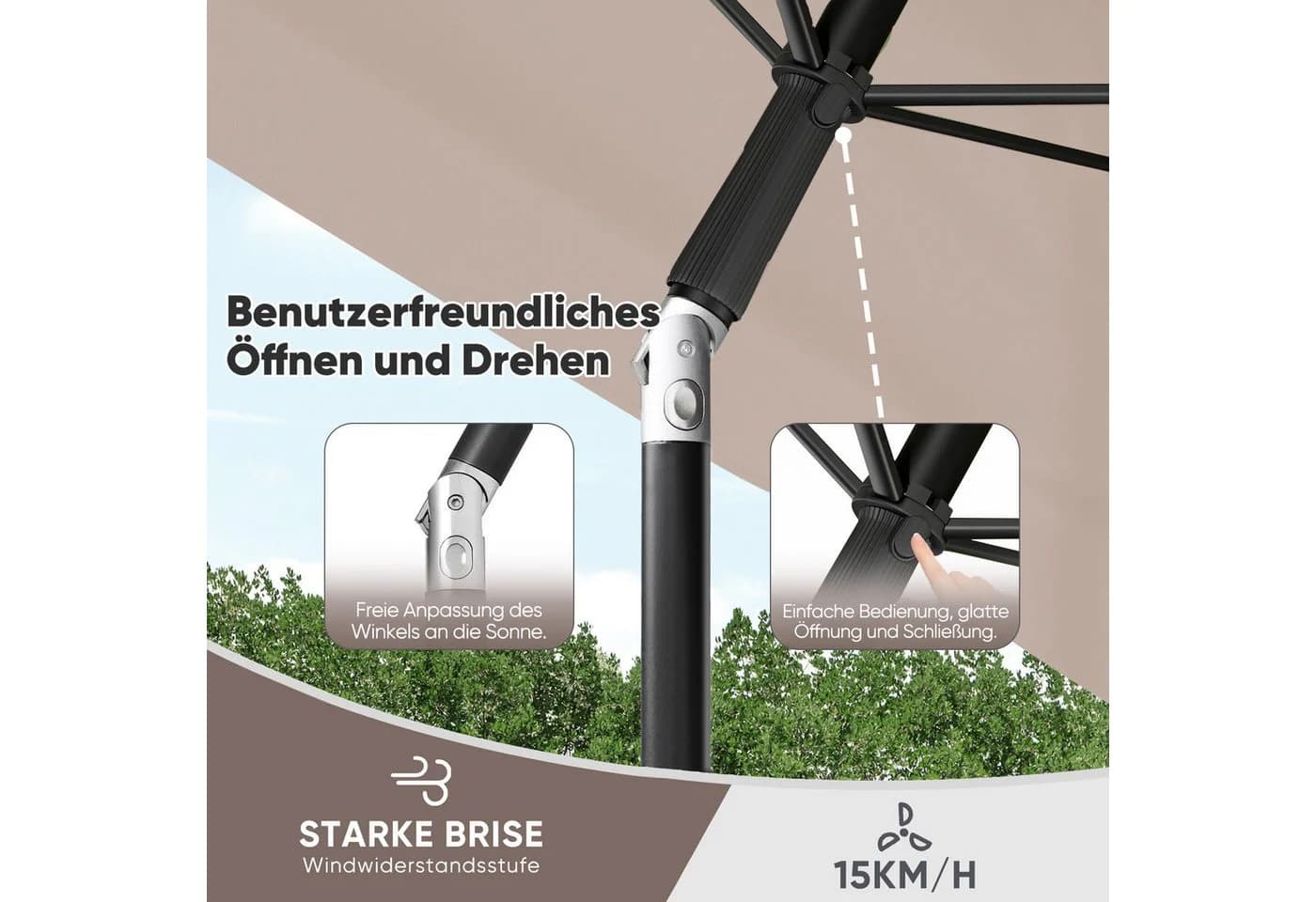Sekey Sonnenschirm 200 × 125cm Balkonschirm Taupe UV50+ Schutz - Bild 5