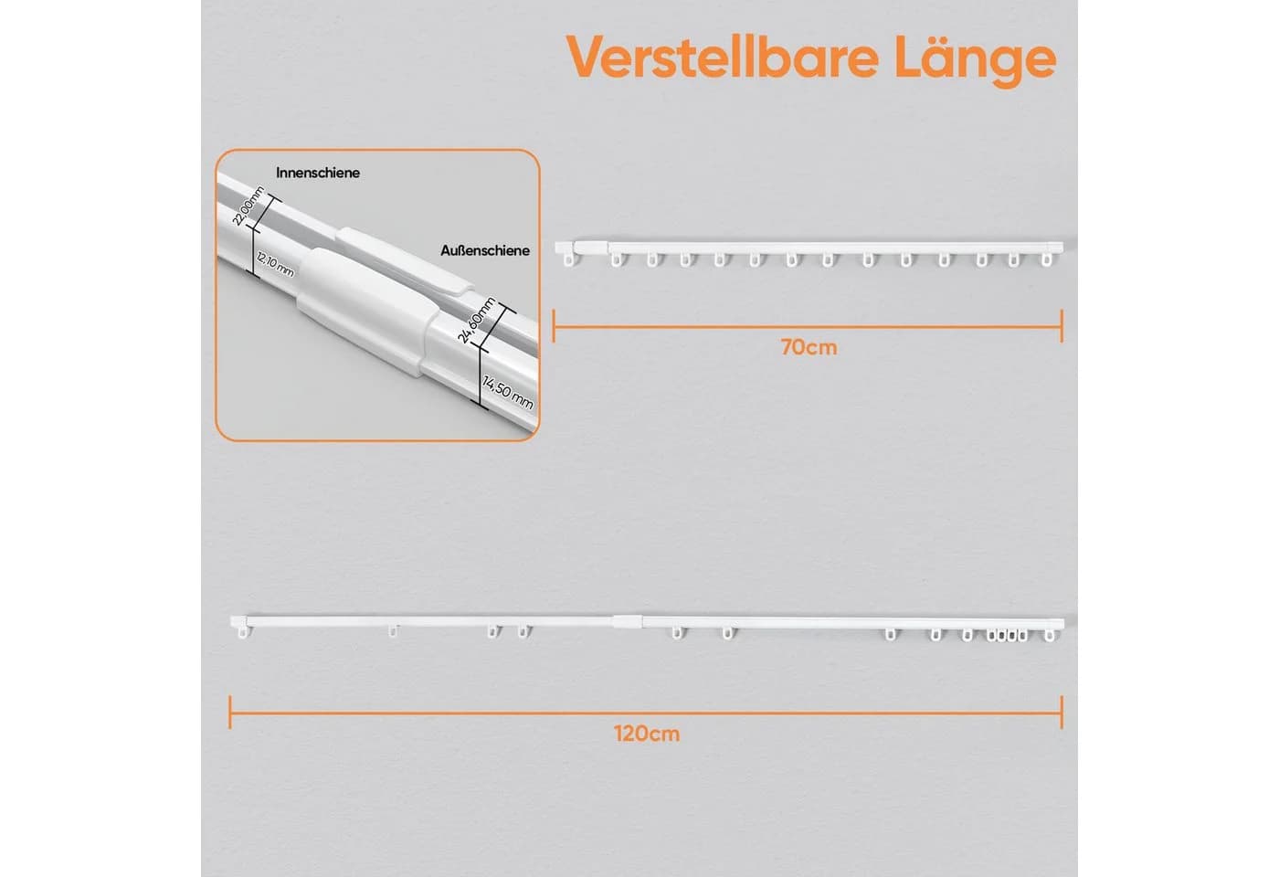 Sekey Aluminium Gardinenstange stufenlos verstellbar Wand-Deckenmontage