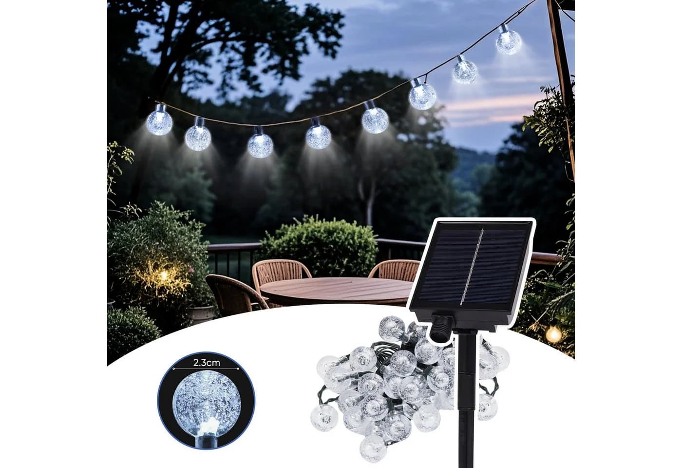 Salcar LED Solarleuchte Kugel-Lichterkette 5m 20LED Kaltweiß
