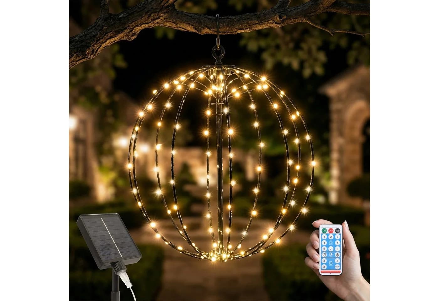 Salcar LED Kugelleuchte Solar 120 LEDs Warmweiß mit Fernbedienung - Bild 2