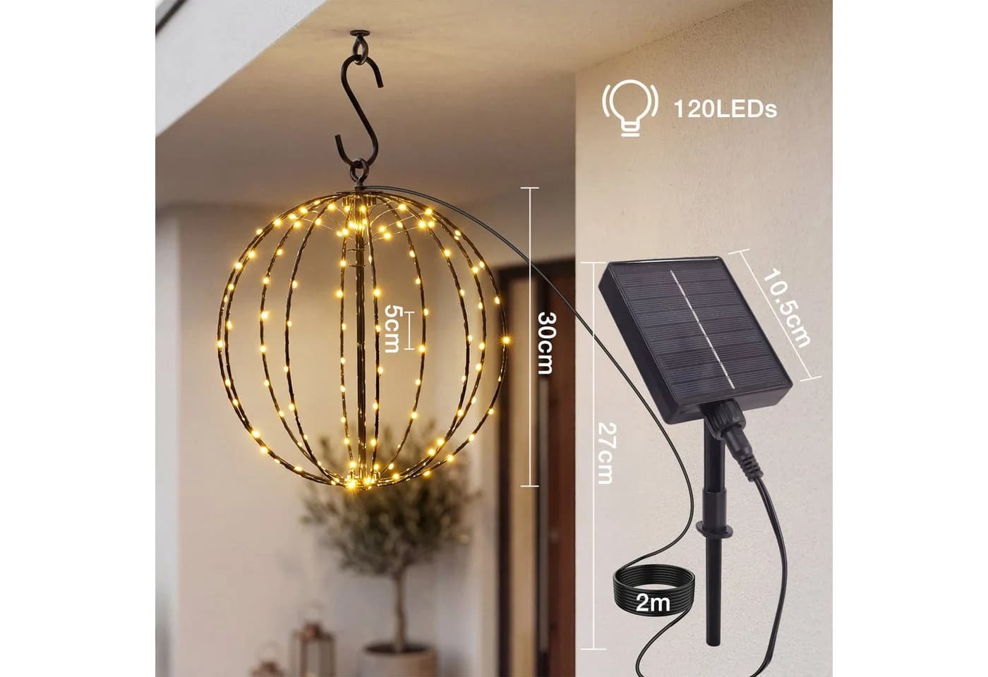 Salcar LED Kugelleuchte Solar 120 LEDs Warmweiß mit Fernbedienung - Bild 4