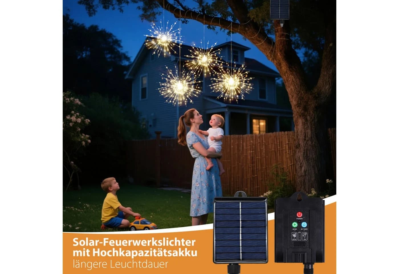Salcar LED Solarleuchte 4er Feuerwerk Lichterkette Warmweiß mit Fernbedienung