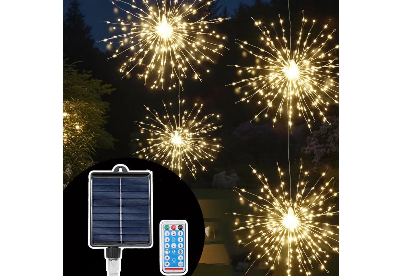 Salcar LED Solarleuchte 4er Feuerwerk Lichterkette Warmweiß mit Fernbedienung - Bild 2