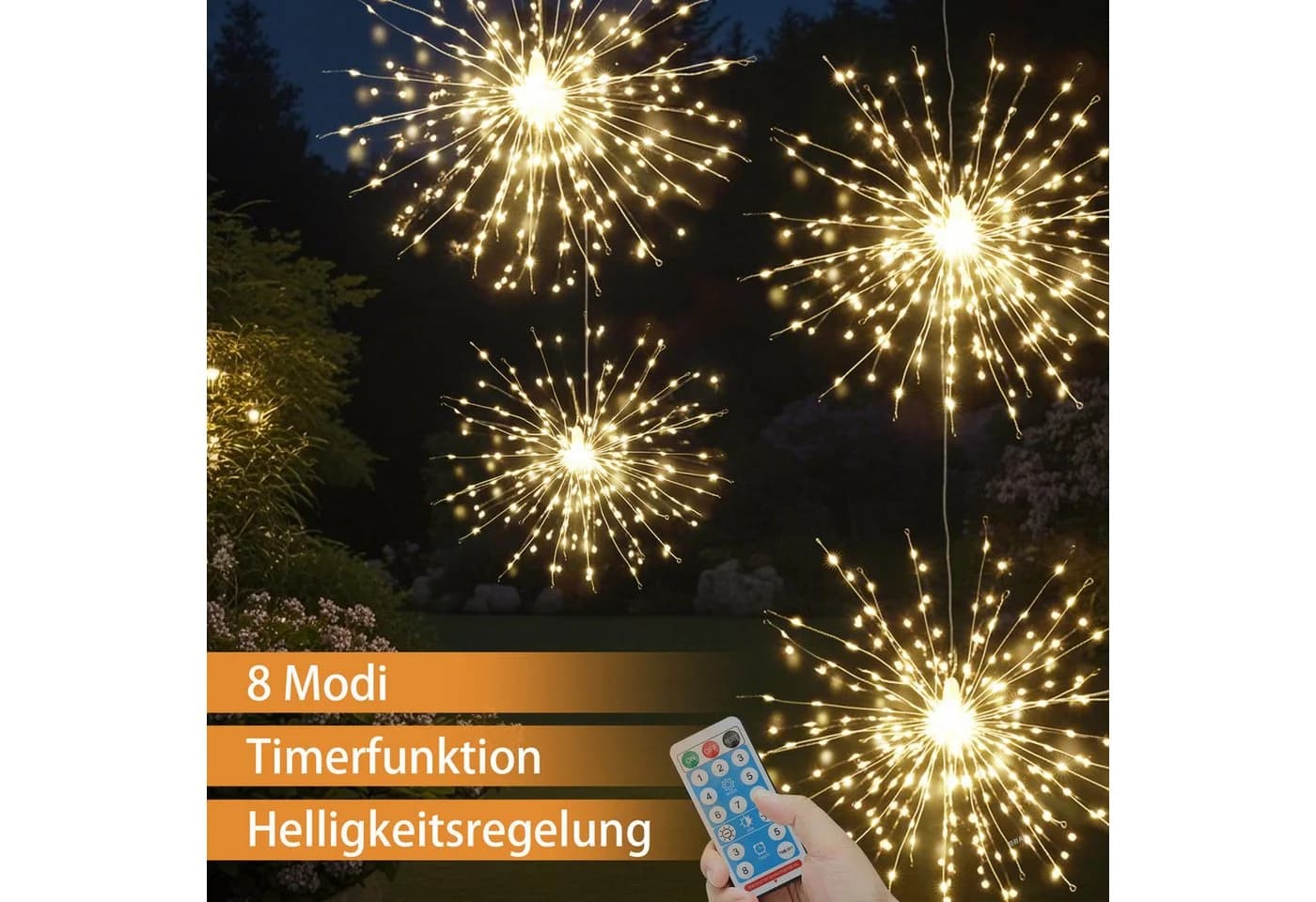 Salcar LED Solarleuchte 4er Feuerwerk Lichterkette Warmweiß mit Fernbedienung - Bild 3