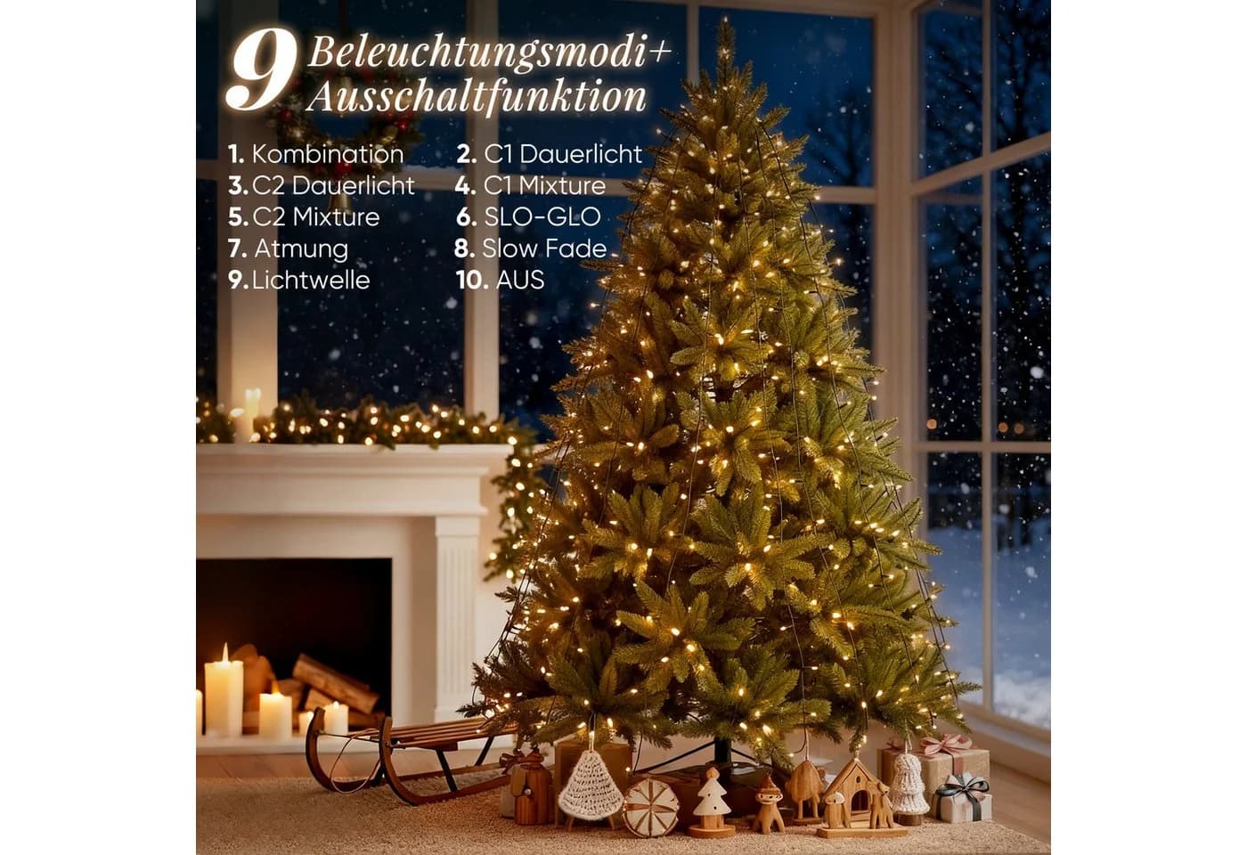 Salcar LED-Lichterkette Warmweiß & Bunt 2m 280 LEDs 9 Modi 8 Girlanden