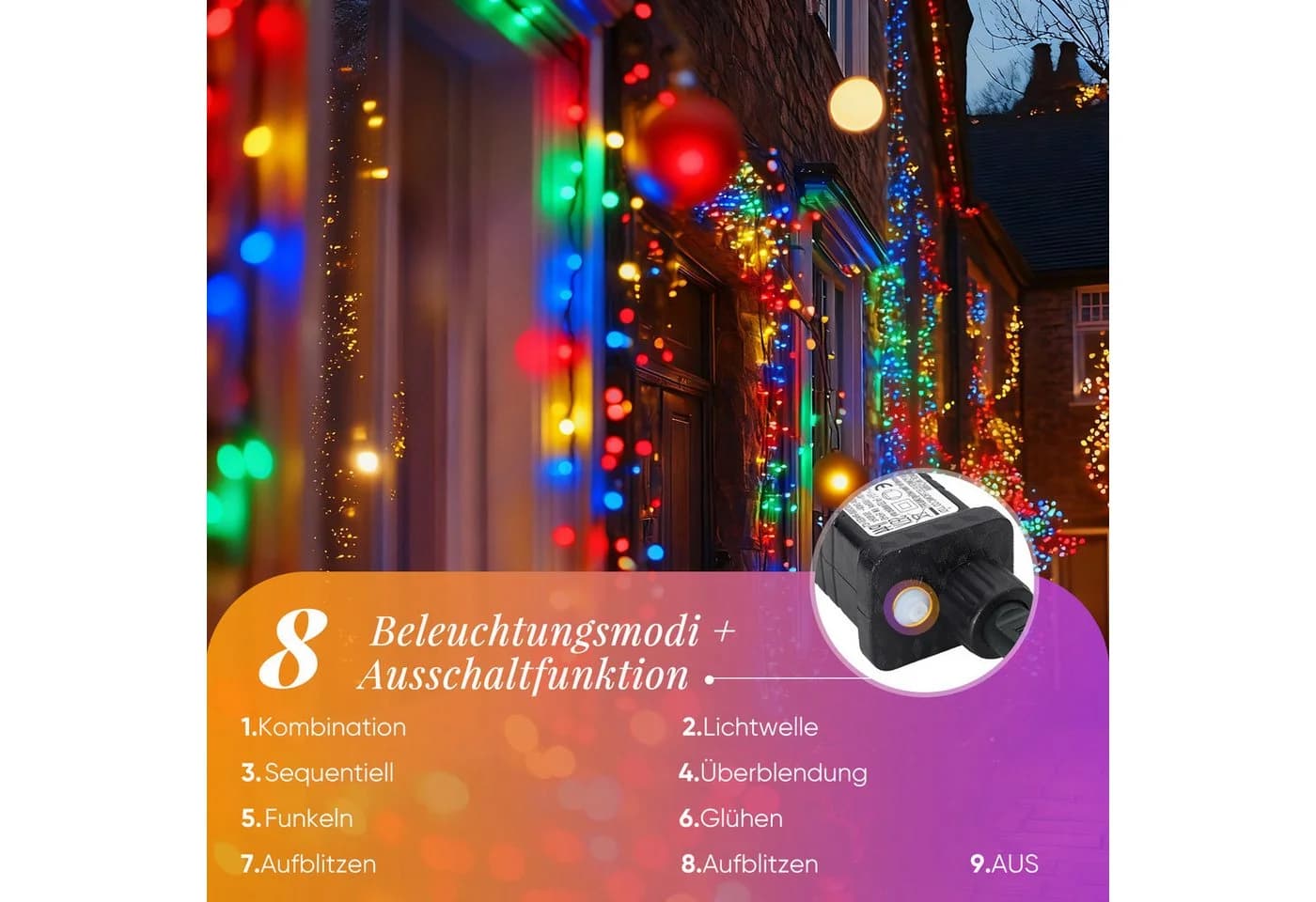 Salcar LED-Lichterkette Bunt 10m 1000er LED 8 Modi Timer
