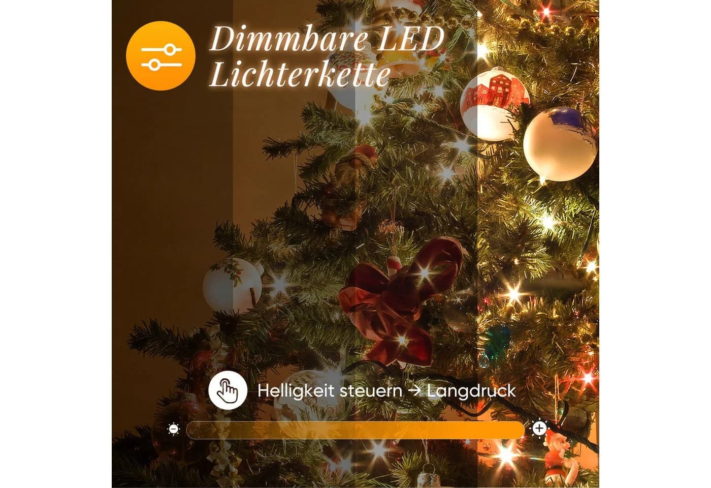 Salcar LED-Lichterkette Außen Weihnachtsbeleuchtung 15m 250 LEDs 9 Modi Warmweiß bis Gelb Dimmbar - Bild 3