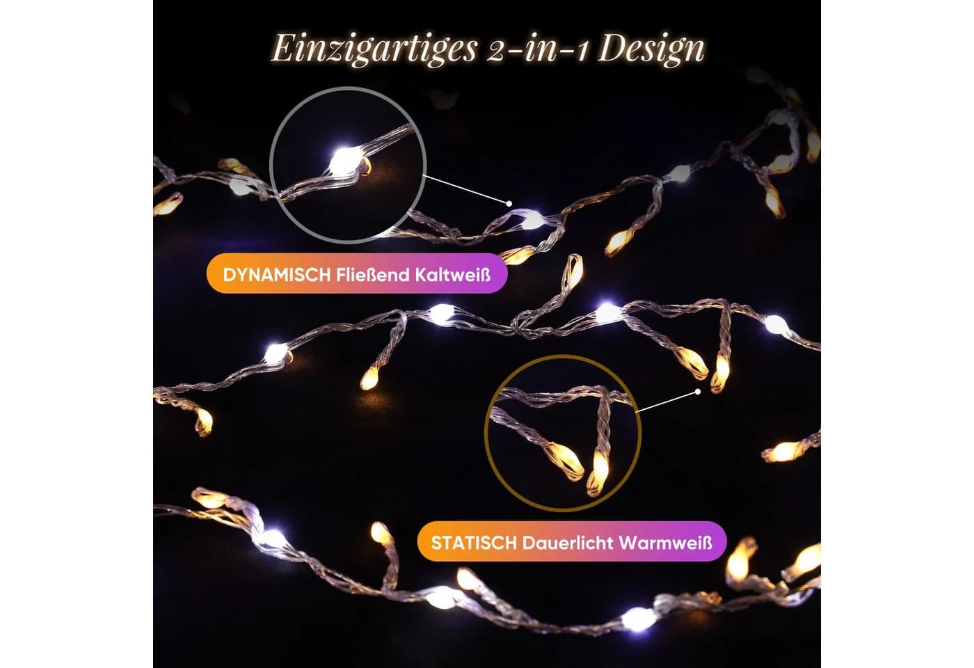 Salcar LED-Lichterkette 3m 160 LED Warmweiß & Kaltweiß - Bild 5