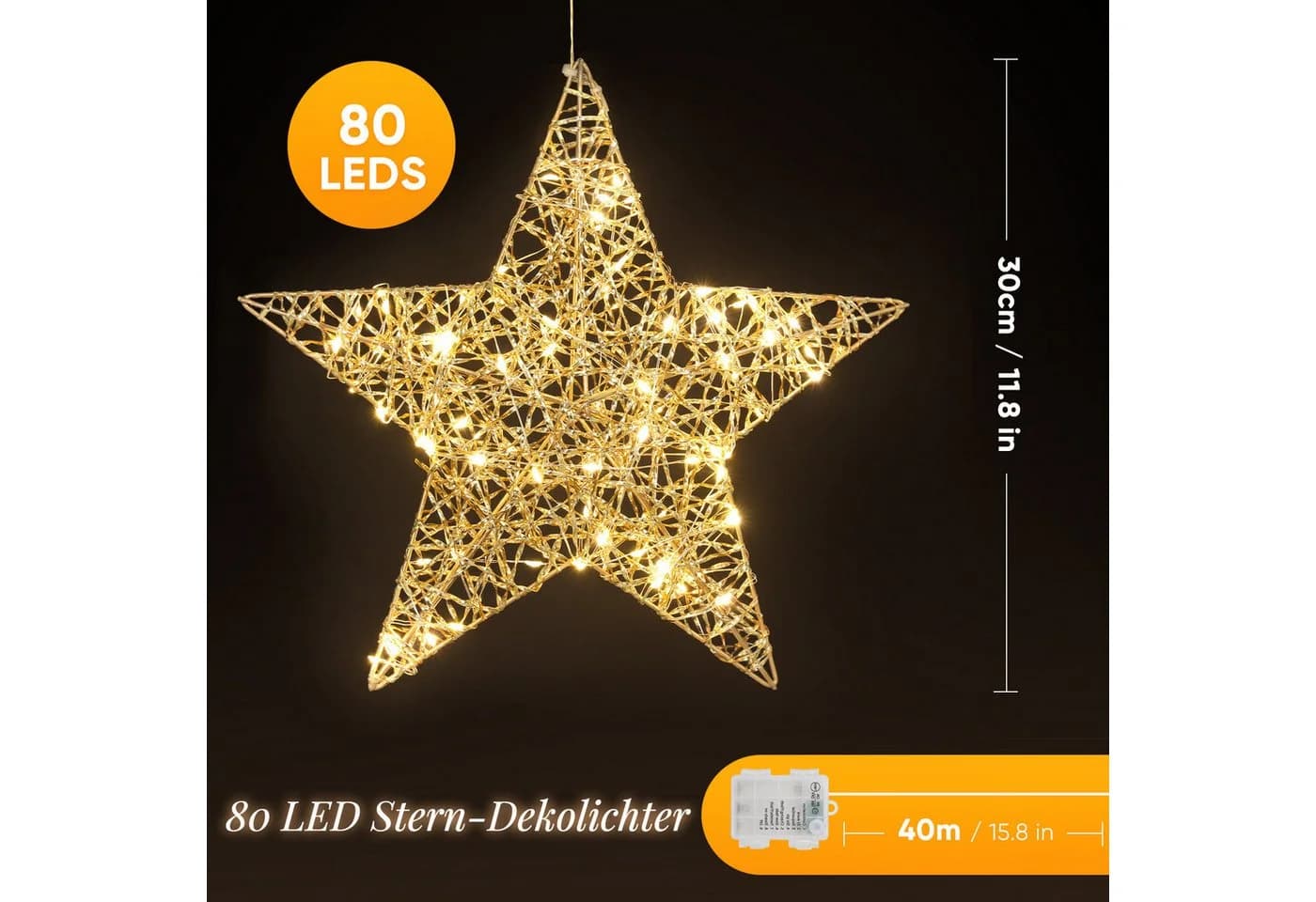 Salcar LED-Lichterkette Stern Dekoleuchte Warmweiß Roségold 80 LEDs - Bild 5