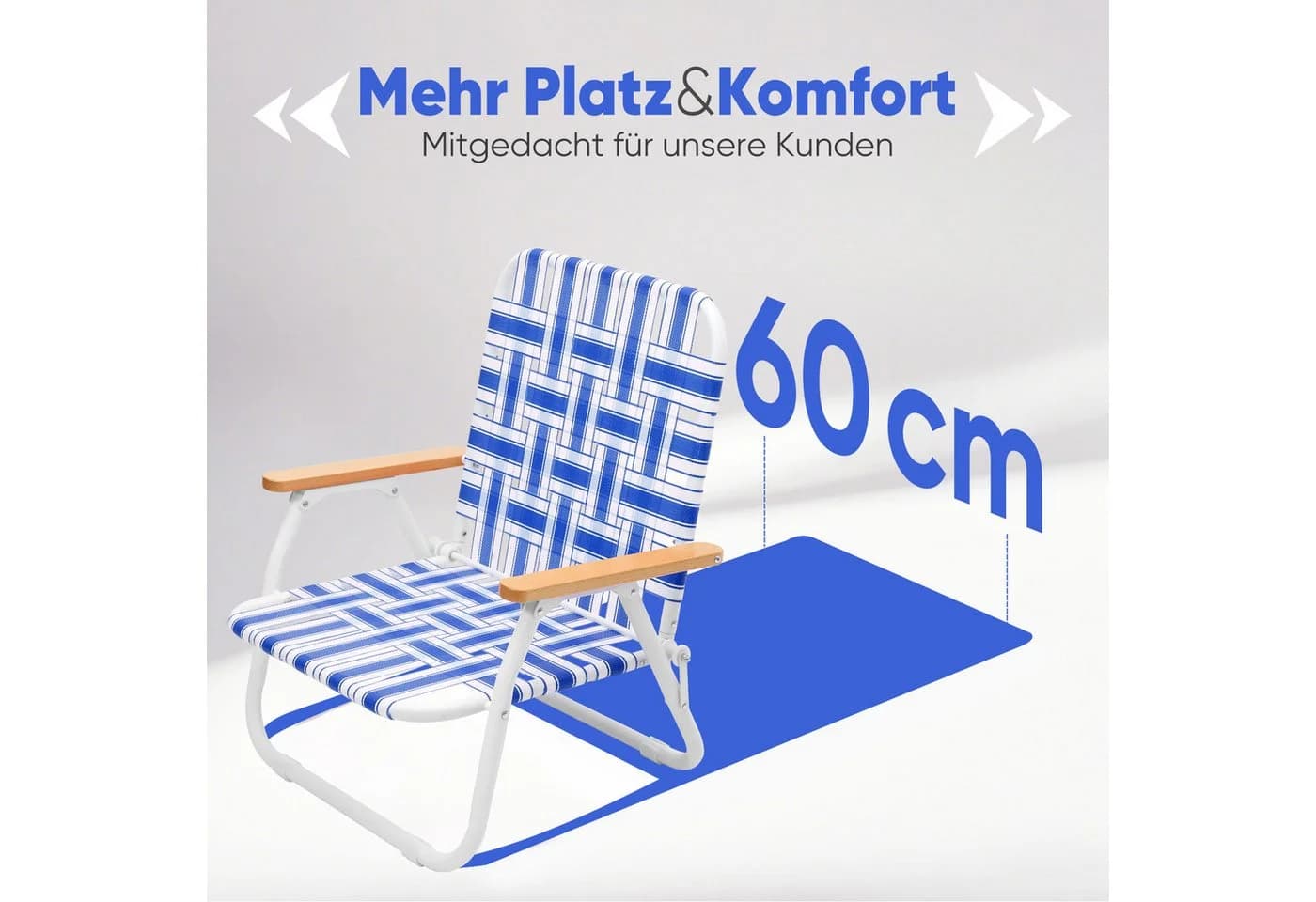 Sekey Campingstuhl Faltbar mit Buchenholz-Armlehnen Blau/Weiß - Bild 3