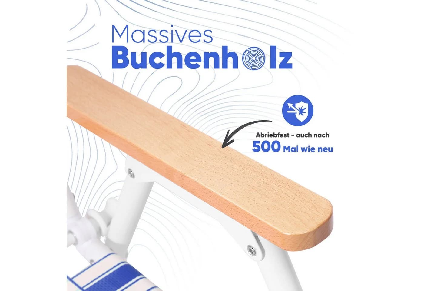 Sekey Campingstuhl Faltbar mit Buchenholz-Armlehnen Blau/Weiß - Bild 4