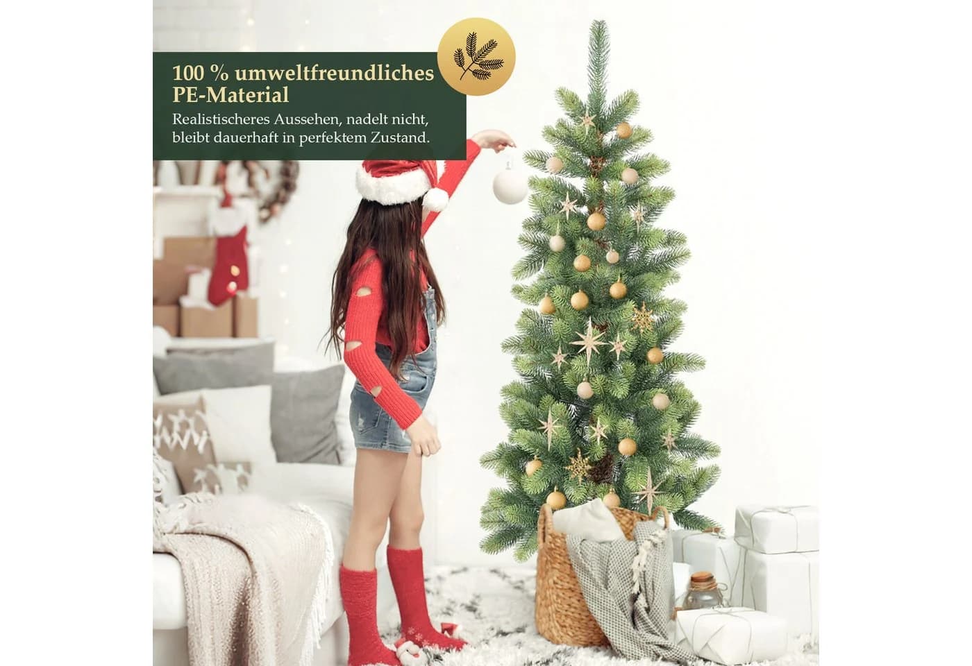 Salcar Künstlicher Weihnachtsbaum 120cm PE Schmal Tannenbaum Grün - Bild 3