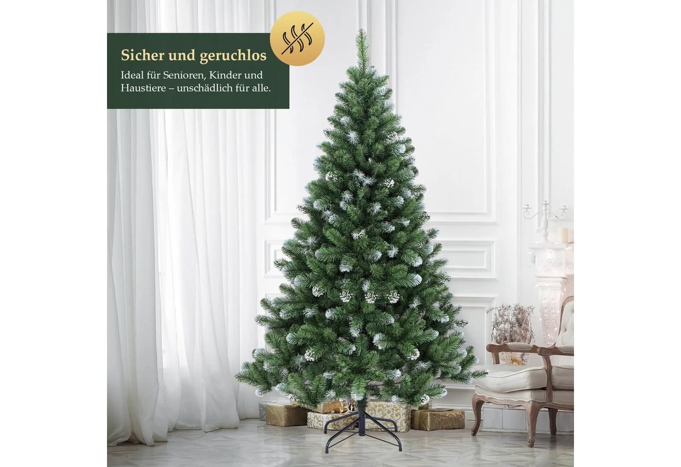 Salcar Künstlicher Weihnachtsbaum 180cm mit Schnee & Aufklappsystem