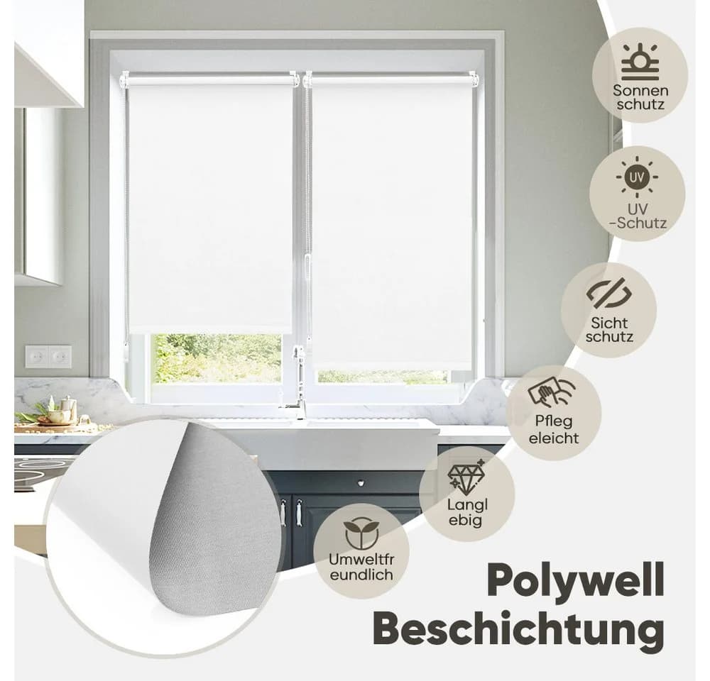 Sekey Seitenzugrollo Verdunkelungsrollo Weiß Klemmfix