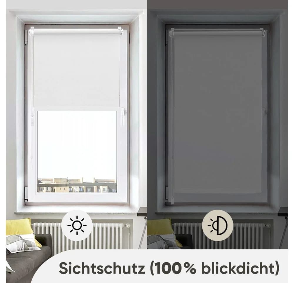 Sekey Seitenzugrollo Verdunkelungsrollo Weiß Klemmfix - Bild 3