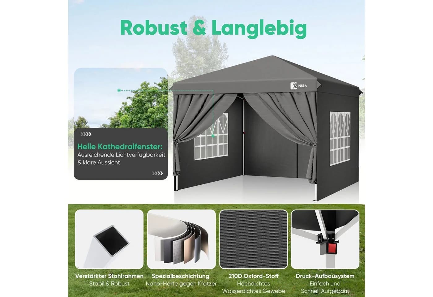 SUNULA Faltpavillon 3x3 m Gartenpavillon mit 4 Seitenteilen