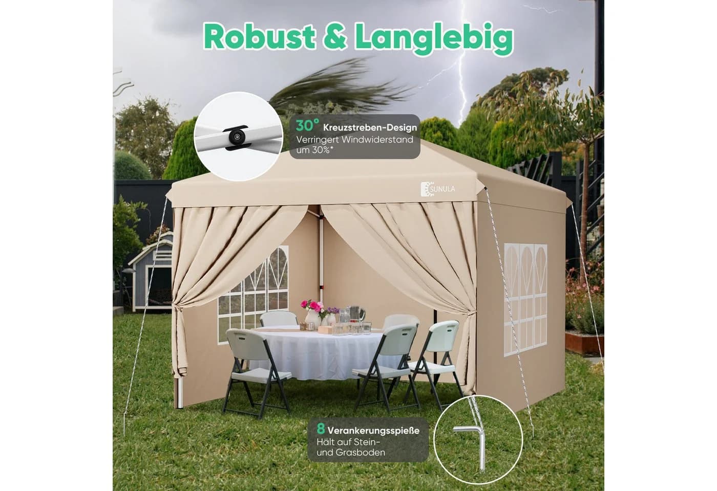 SUNULA Faltpavillon 3x3 m Gartenpavillon mit 4 Seitenteilen - Bild 4