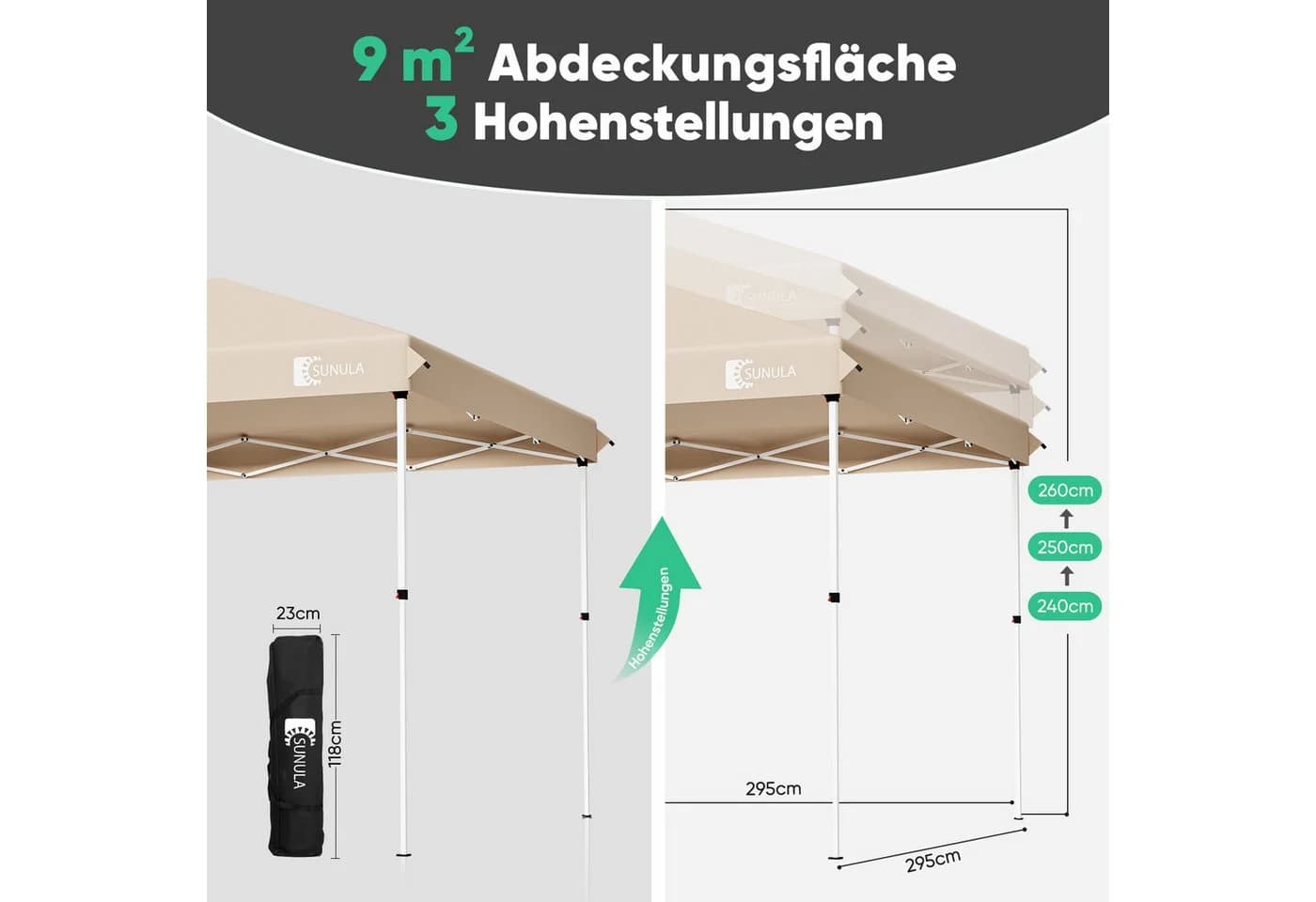 SUNULA Faltpavillon 3x3 m Gartenpavillon mit 4 Seitenteilen - Bild 5