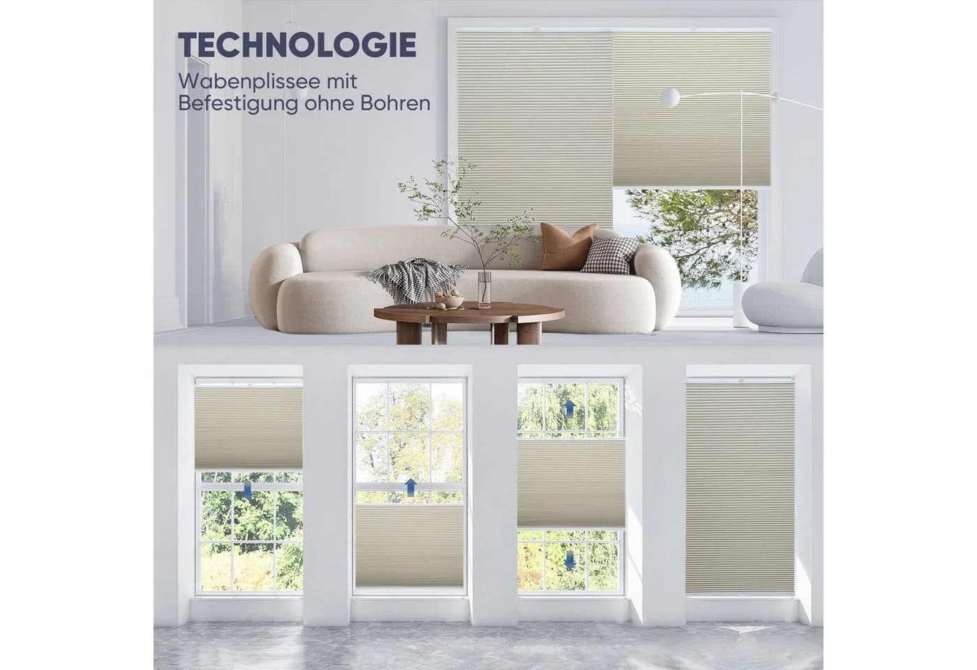 Sekey Wabenplissee Beige Verdunkelnd Klemmfix