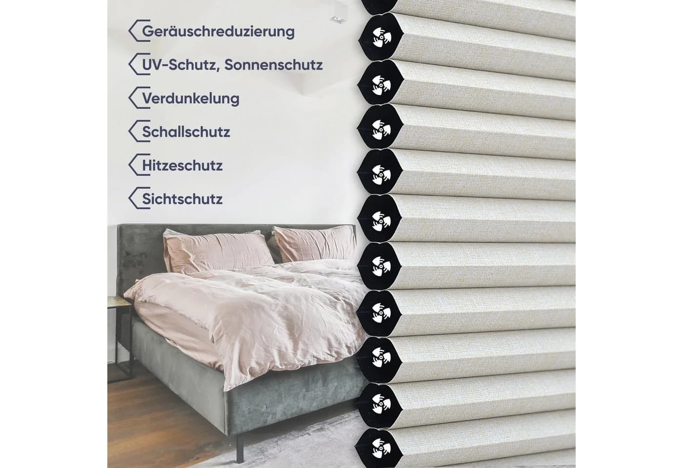 Sekey Wabenplissee Beige Verdunkelnd Klemmfix - Bild 4