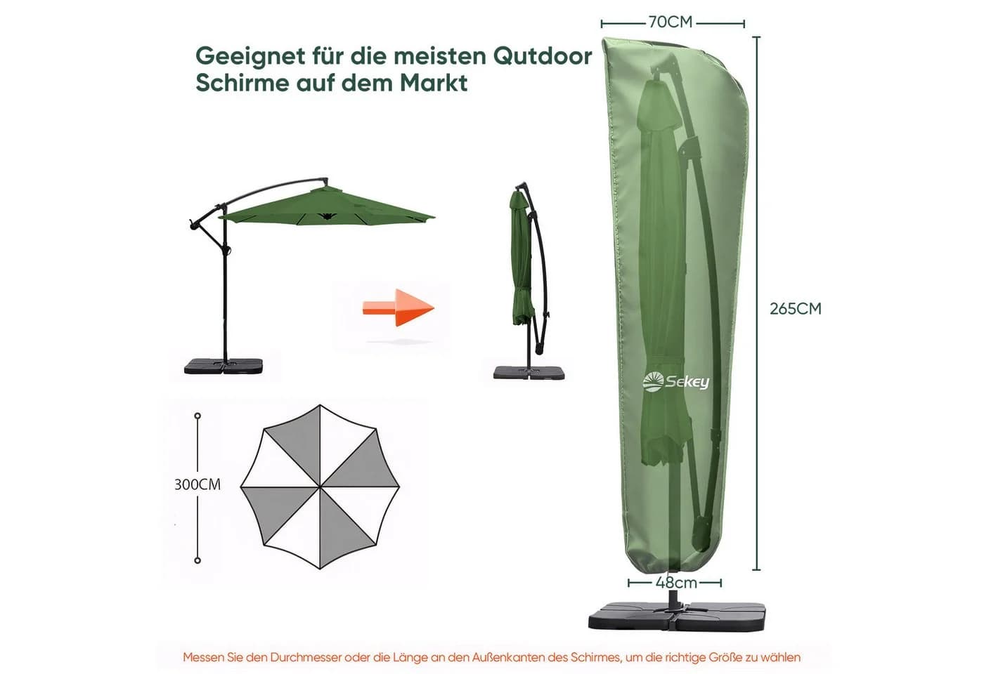 Sekey Sonnenschirm-Schutzhülle Wasserdicht Mintgrün