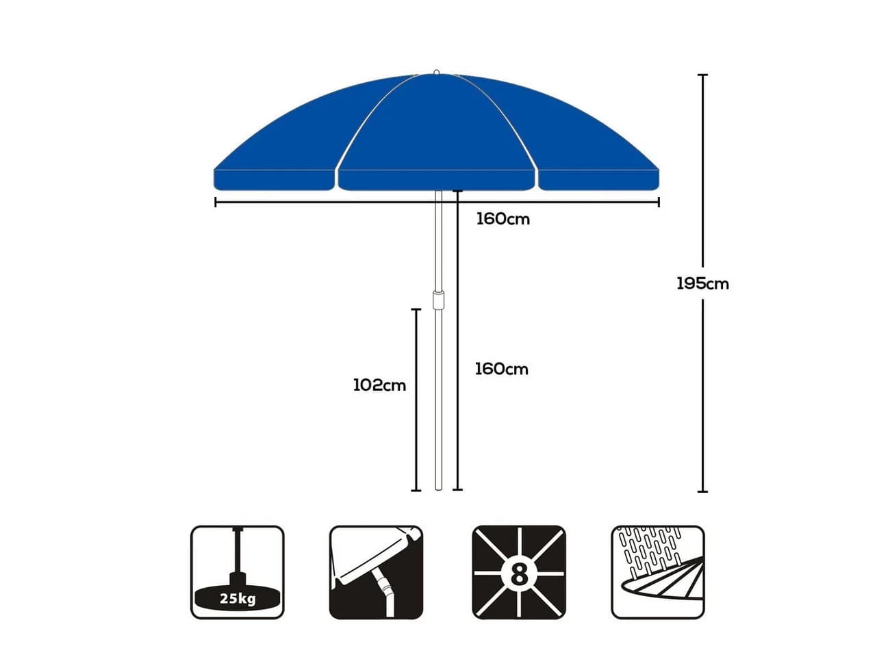 Sekey Sonnenschirm 160 cm Blau Verstellbar Mit Hülle - Bild 4