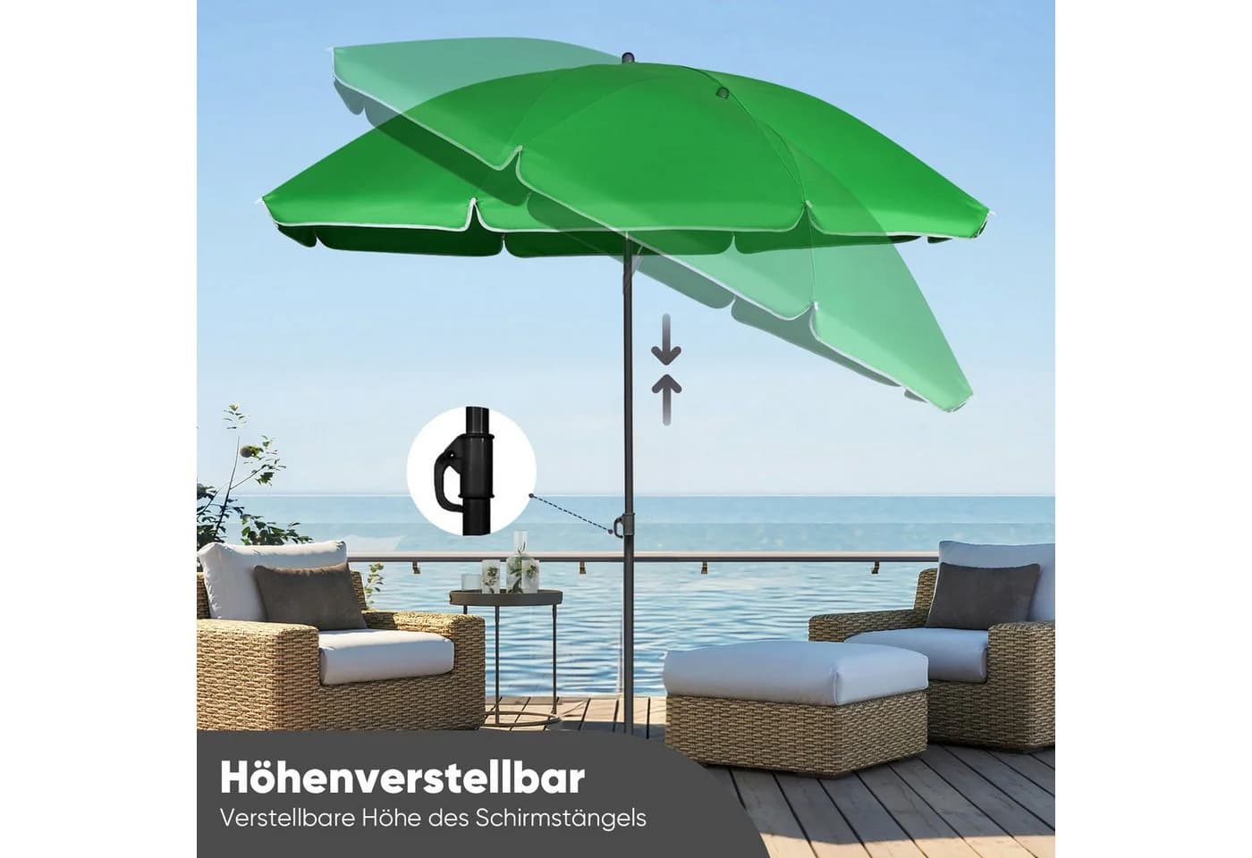 Sekey Sonnenschirm Grün 160 cm mit verstellbarer Höhe - Bild 4